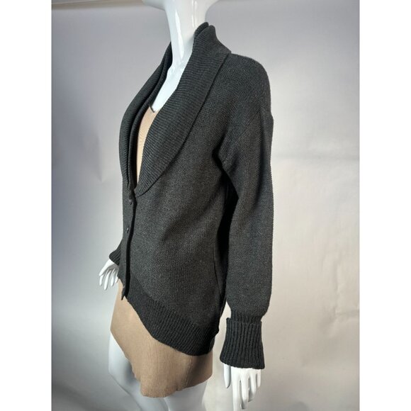 Love Rocks Womens Large Gray Acrylic Shawl Collar Button Cardigan Sweater - Picture 13 of 16
